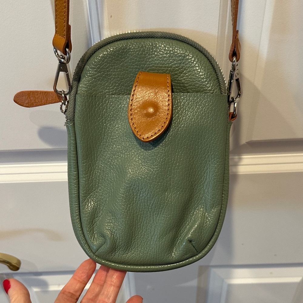 Divina Sage Green Firenze Leather Crossbody Bag